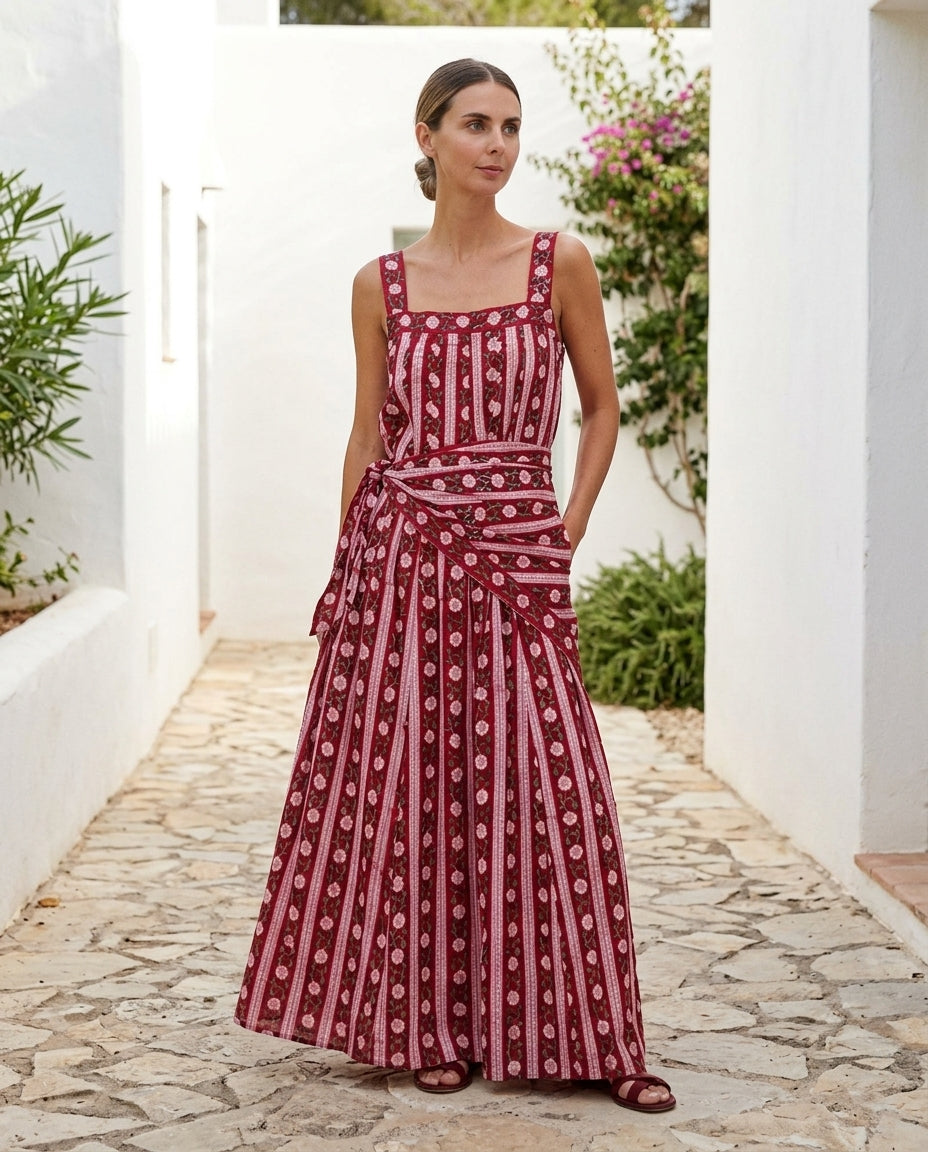 Burgundy Poise Wedding Guest Floral Maxi Dress Burgundy Maxi Dress with Relaxed Fit silhouette and Textured texture, front view product image for Wedding Guest, a cafe plan, Fall current summer selling first with a light late-summer/pre-fall accent: make by floravincie