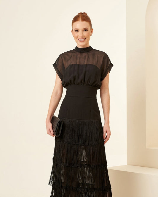 Black Charm Evening Lace Maxi Dress Black Maxi Dress with Asymmetric silhouette and Textured texture, front view product image for Date Night, a Palm Springs weekend, US Coastal Glam