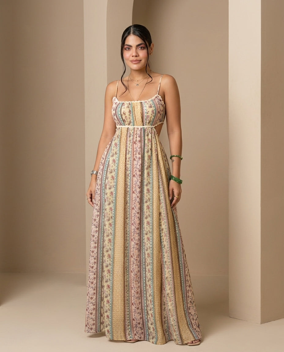 Butter Yellow Allure Resort Floral Maxi Dress Butter Yellow Maxi Dress with Relaxed Fit silhouette and Textured texture, front view product image for Resort Wear, Sunset in Malibu, US Coastal Glam