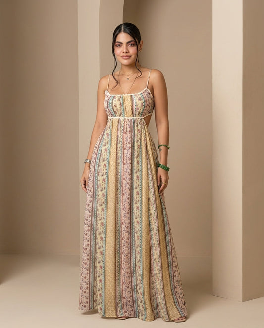 Butter Yellow Allure Resort Floral Maxi Dress Butter Yellow Maxi Dress with Relaxed Fit silhouette and Textured texture, front view product image for Resort Wear, Sunset in Malibu, US Coastal Glam