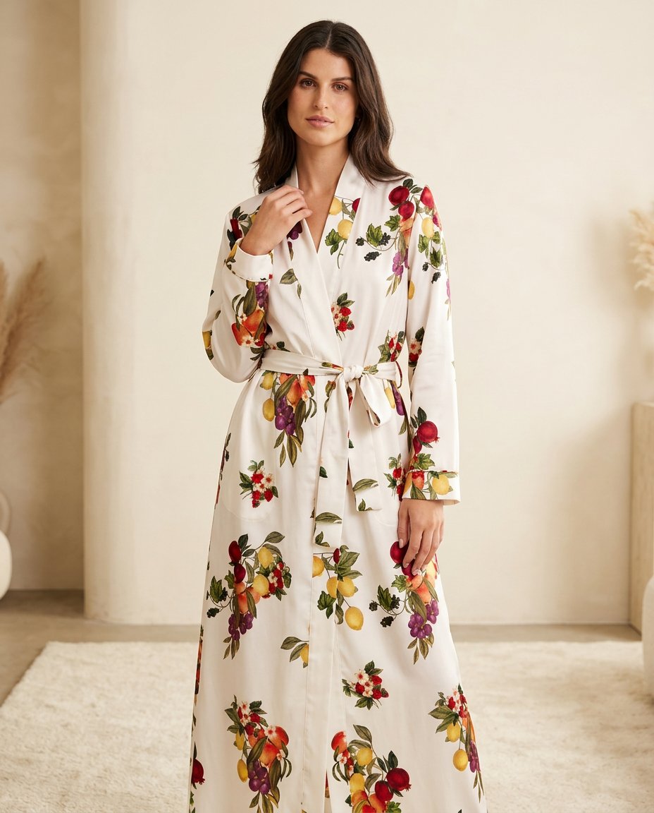 Ivory Aura Resort Printed Jacket Ivory Jacket with Asymmetric silhouette and Satin texture, front view product image for Resort Wear, a London dinner reservation, Euro Chic Premium