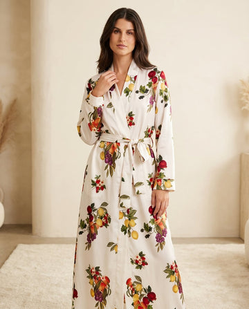 Ivory Aura Resort Printed Jacket Ivory Jacket with Asymmetric silhouette and Satin texture, front view product image for Resort Wear, a London dinner reservation, Euro Chic Premium