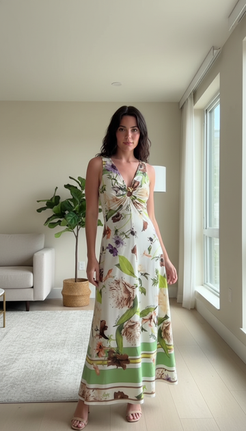 White Floral V-Neck Twist Front Maxi Dress product image 1