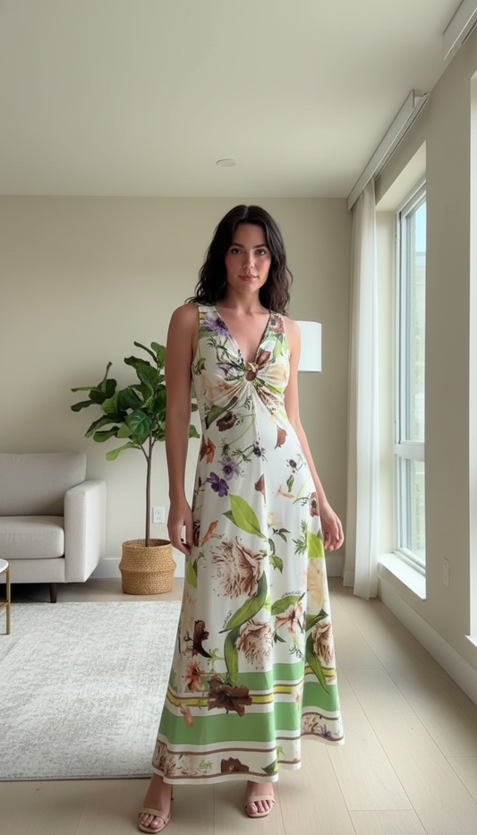 White Floral V-Neck Twist Front Maxi Dress product image 1