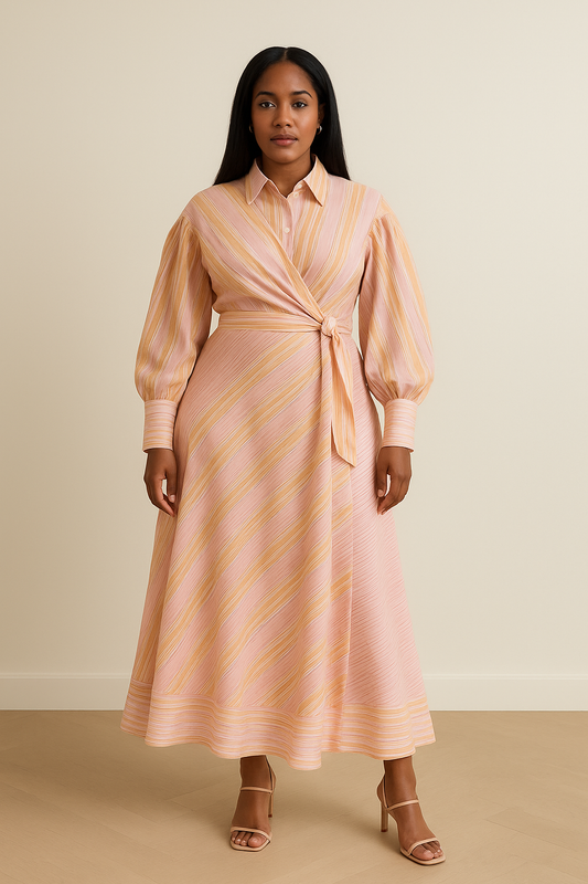 Pink Striped Wrap Belted Maxi Dress product image 1