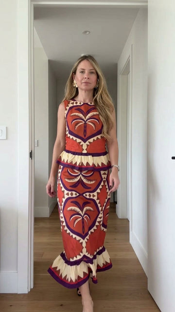 Orange Geometric Print Peplum Hem Printed Pattern Maxi Dress product image 1