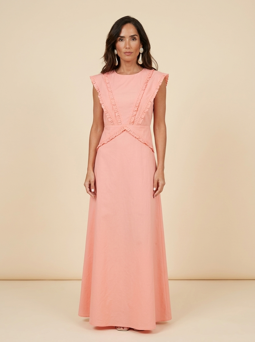 Pink Ruffle Ruffled Trim Waist Tie Maxi Dress product image 1
