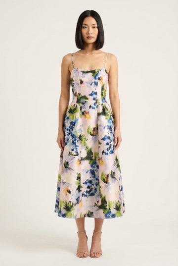 Flora Lumière Strapless Midi Dress