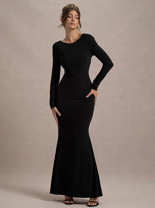 Backless Butterfly Bow Long Sleeve Bodycon Dress