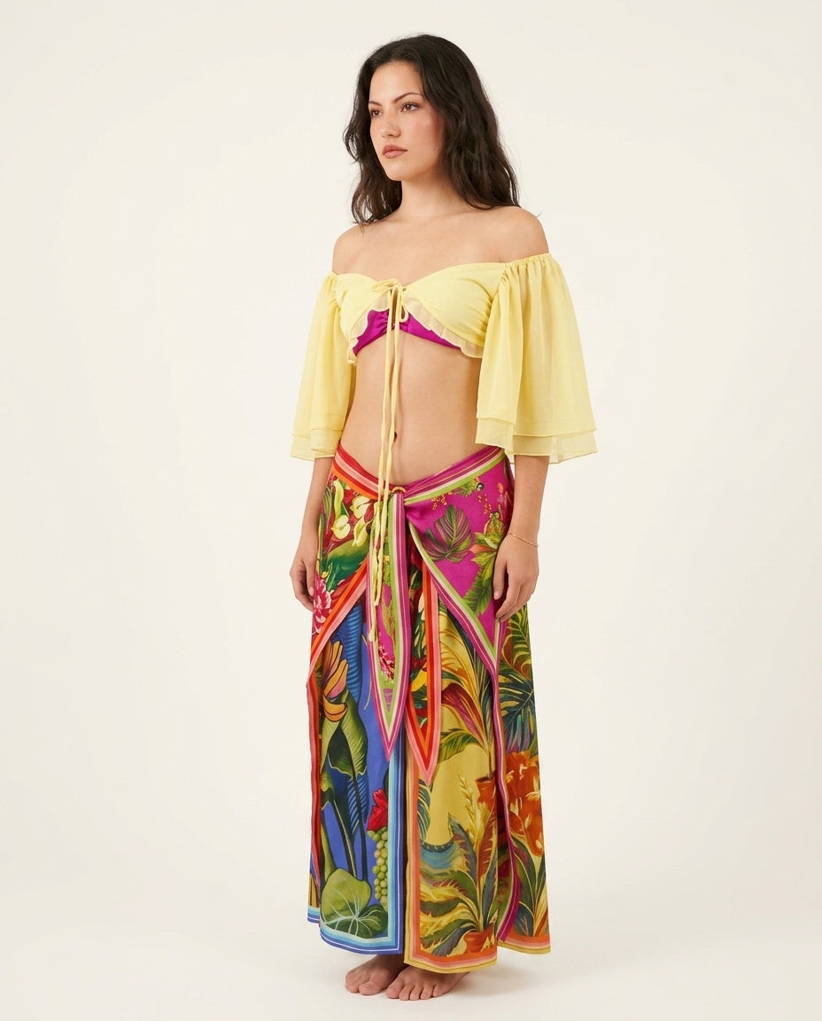 Butter Yellow Allure Evening Floral Short Set Butter Yellow Short Set with Relaxed Fit silhouette and Textured texture, clean studio product view for City Dinner, a gallery evening, Fall city dinners, cafe plans, gallery evenings, and polished weekend sty by floravincie