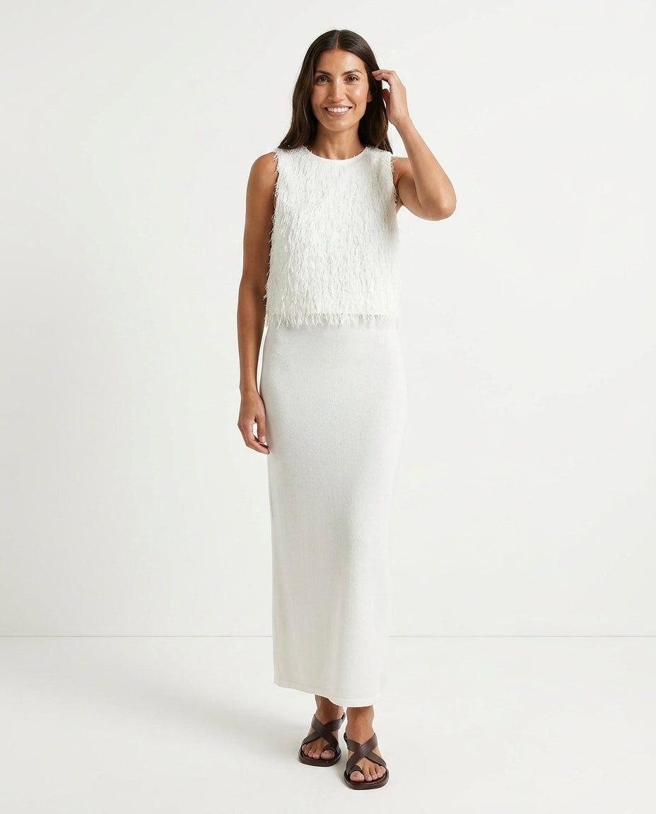 Ivory Poise Evening Ribbed Skirt Set Ivory Skirt Set with Flowing silhouette and Ribbed Knit texture, clean studio product view for City Dinner, a cafe plan, Fall city dinners, cafe plans, gallery evenings, and polished weekend styling, Euro Chic Premium by floravincie