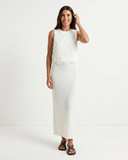Ivory Poise Evening Ribbed Skirt Set Ivory Skirt Set with Flowing silhouette and Ribbed Knit texture, clean studio product view for City Dinner, a cafe plan, Fall city dinners, cafe plans, gallery evenings, and polished weekend styling, Euro Chic Premium by floravincie