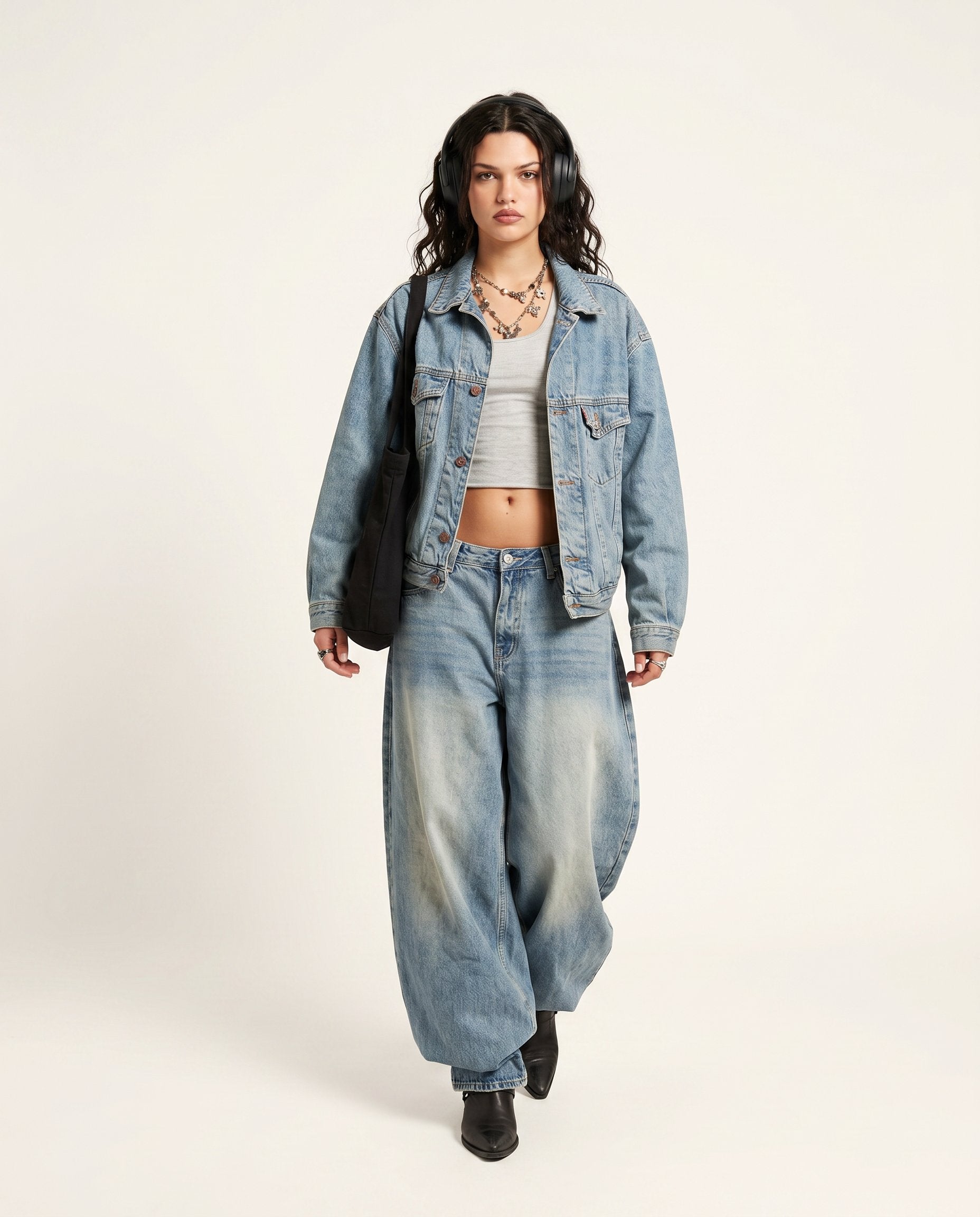 Denim Gleam Wedding Guest Jacket Denim Jacket with Wide-Leg silhouette and Textured texture, clean studio product view for Wedding Guest, a gallery evening, Fall current summer selling first with a light late-summer/pre-fall accent: make it wearable now f by floravincie