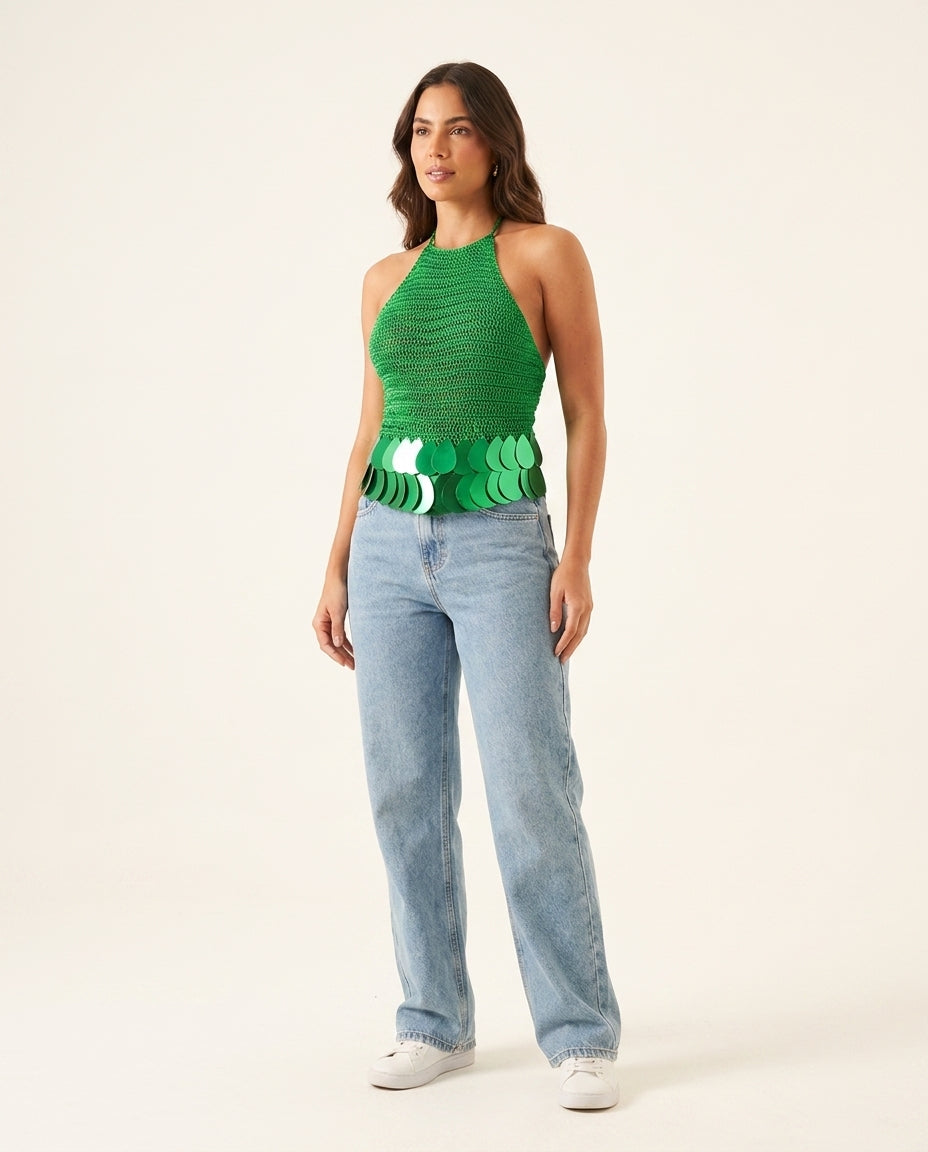 Sage Velvet Wedding Guest Crochet Pant Set Sage Pant Set with Wide-Leg silhouette and Ribbed Knit texture, clean studio product view for Wedding Guest, a gallery evening, Fall current summer selling first with a light late-summer/pre-fall accent: make it by floravincie