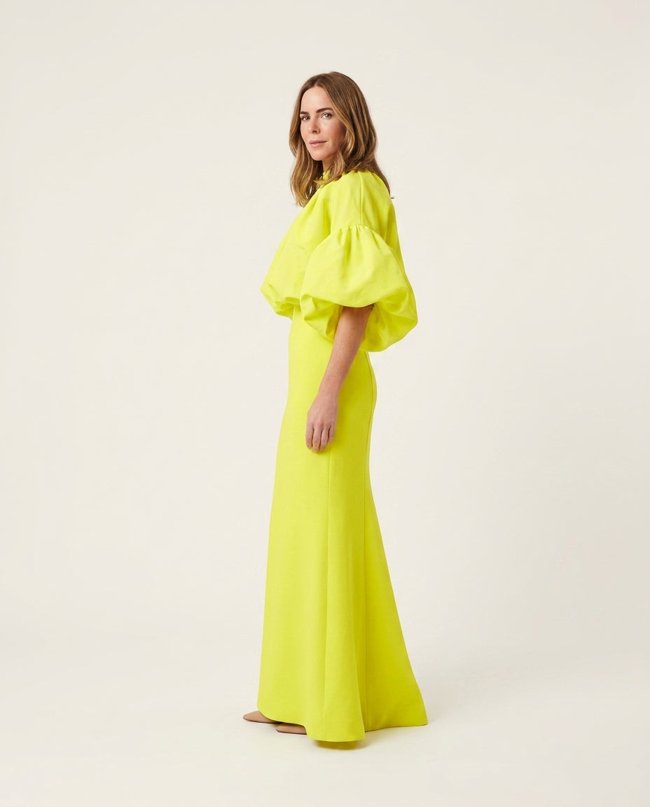 Neon Yellow Glow Wedding Guest Maxi Dress Neon Yellow Maxi Dress with Cropped silhouette and Textured texture, clean studio product view for Wedding Guest, a cafe plan, Fall current summer selling first with a light late-summer/pre-fall accent: make it we by floravincie