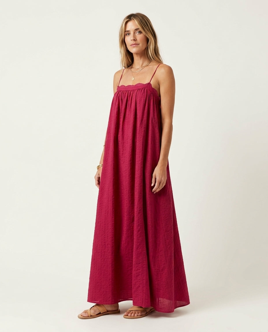 Fuchsia Gleam Wedding Guest Printed Maxi Dress Fuchsia Maxi Dress with Relaxed Fit silhouette and Satin texture, clean studio product view for Wedding Guest, a cafe plan, Fall current summer selling first with a light late-summer/pre-fall accent: make it by floravincie