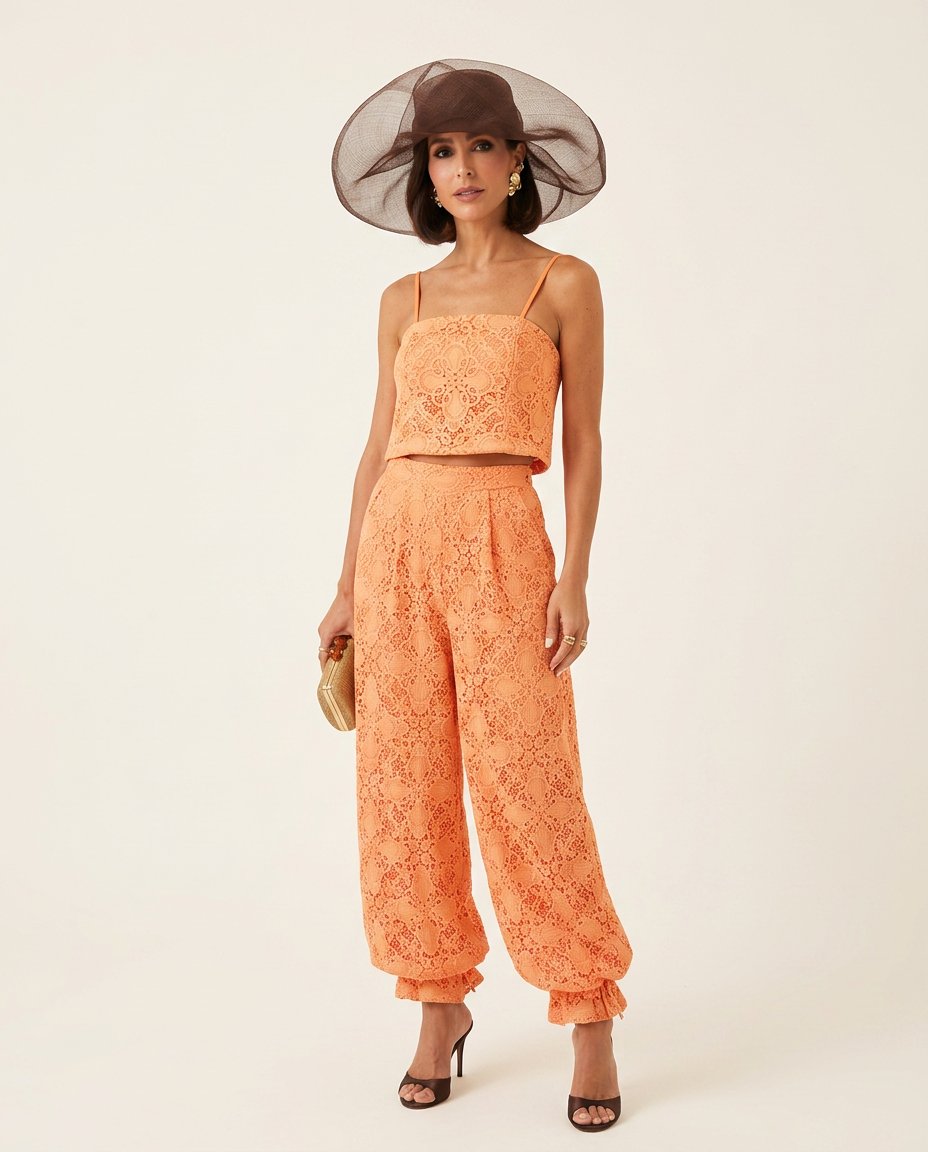 Orange Grace Summer Lace Jacket Orange Jacket with Wide-Leg silhouette and Textured texture, clean studio product view for Business Casual, Evening in Amalfi, Euro Chic Premium