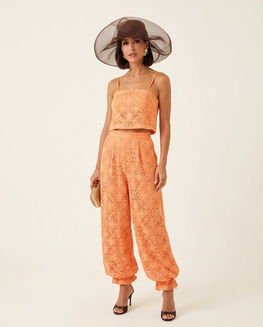 Orange Grace Summer Lace Jacket Orange Jacket with Wide-Leg silhouette and Textured texture, clean studio product view for Business Casual, Evening in Amalfi, Euro Chic Premium