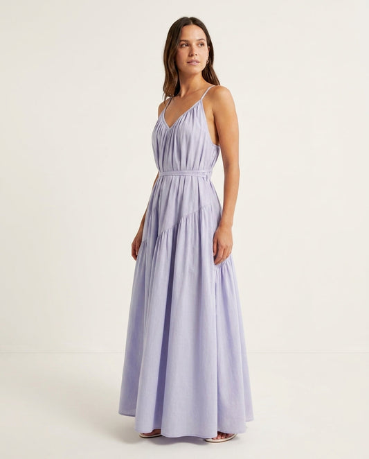 Lavender Velvet Resort Tiered Maxi Dress Lavender Maxi Dress with Relaxed Fit silhouette and Textured texture, clean studio product view for Resort Wear, Coffee in Marais, Euro Chic Premium by floravincie
