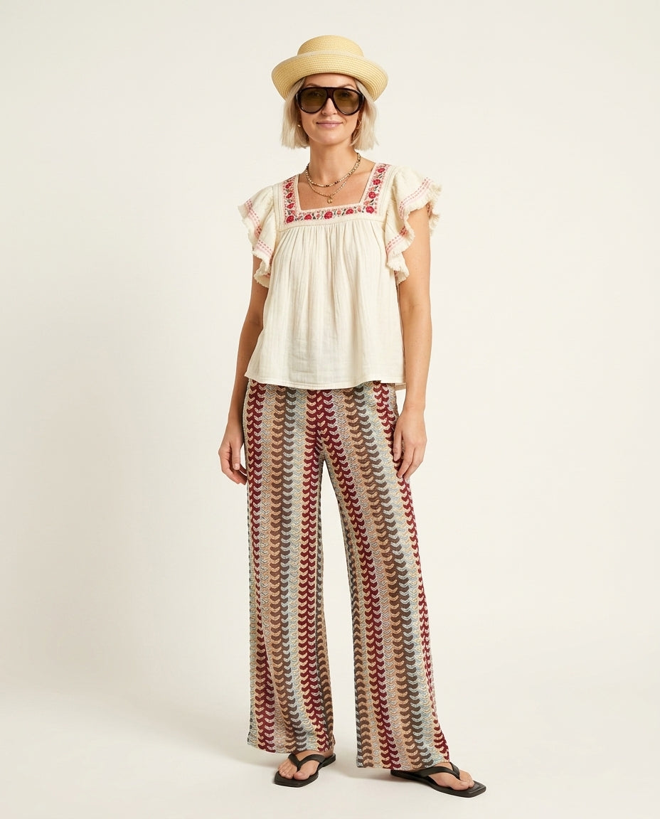 Ivory Bloom Summer Embroidered Two-Piece Set Ivory Two-Piece Set with Asymmetric silhouette and Textured texture, clean studio product view for Weekend Escape, Brunch in SoHo, US Coastal Glam by floravincie