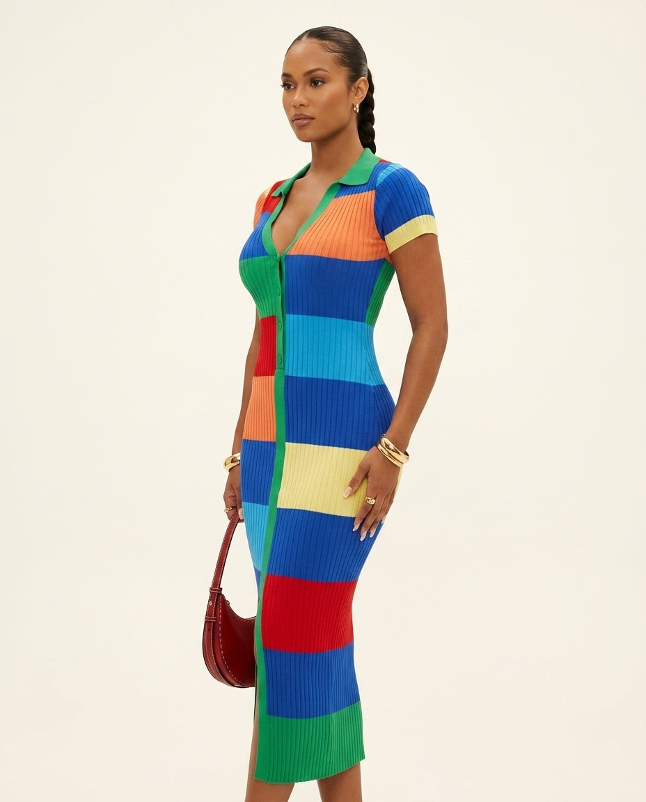 Multi-Color Allure Summer Ribbed Romper Multi-Color Romper with Cropped silhouette and Ribbed Knit texture, clean studio product view for Wedding Guest, a gallery opening in Paris, Euro Chic Premium by floravincie