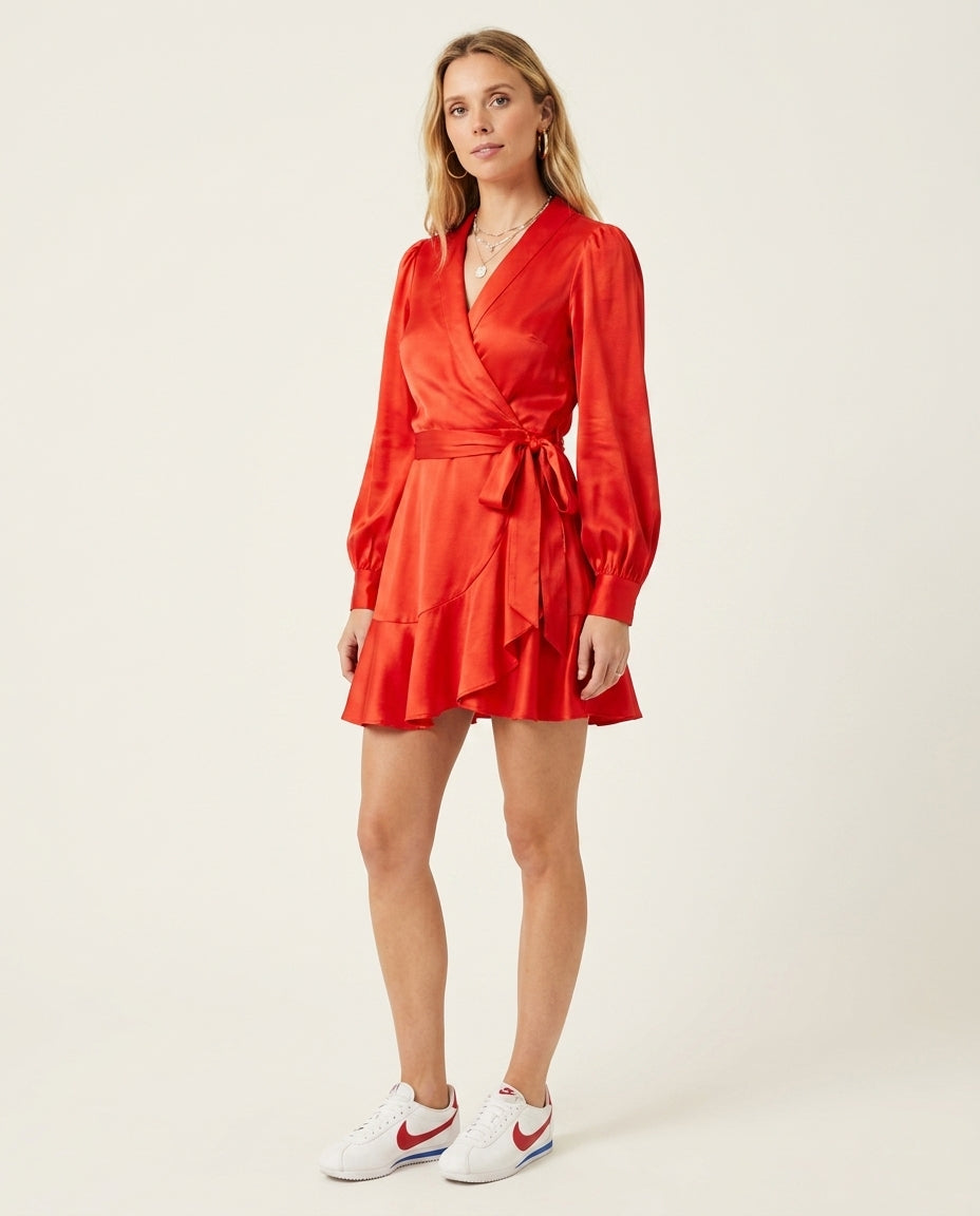 Red Lustre Summer Ruffled Romper Red Romper with Relaxed Fit silhouette and Textured texture, clean studio product view for Resort Styling, Evening in Amalfi, Euro Chic Premium by floravincie