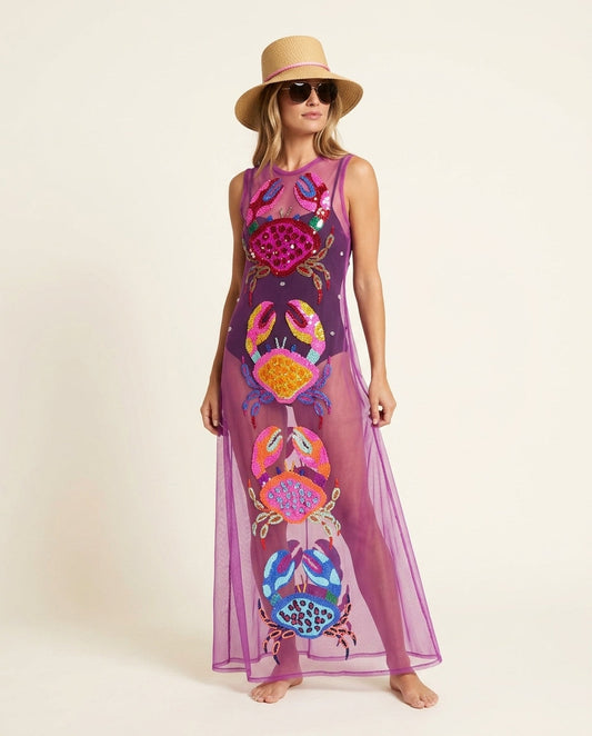 Lilac Poise Resort Embroidered Maxi Dress Lilac Maxi Dress with Asymmetric silhouette and Textured texture, clean studio product view for Resort Wear, Sunset in Malibu, US Coastal Glam by floravincie