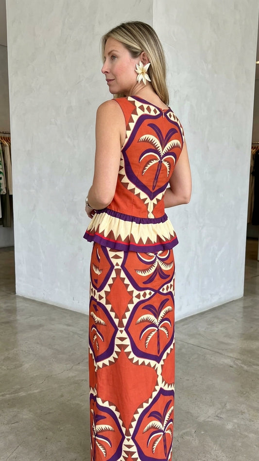 Orange Geometric Print Peplum Hem Printed Pattern Maxi Dress product image 2