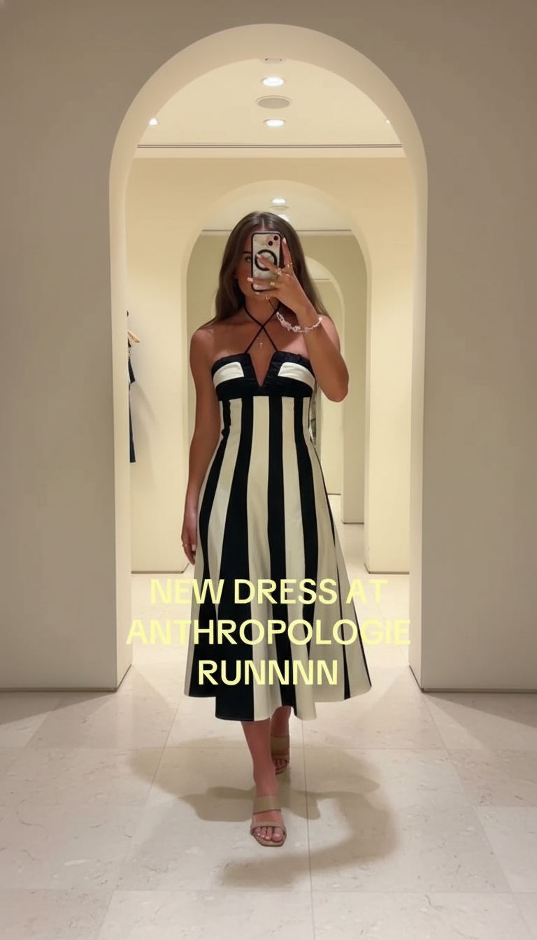 Black Striped Halter Striped Pattern Midi Dress product image 2