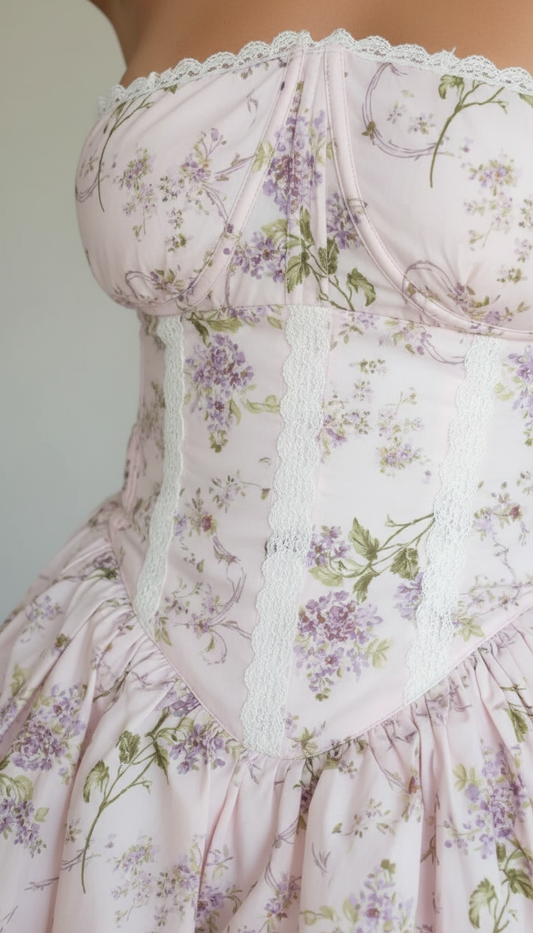 Pink Floral Lace Corset Mini Dress product image 2