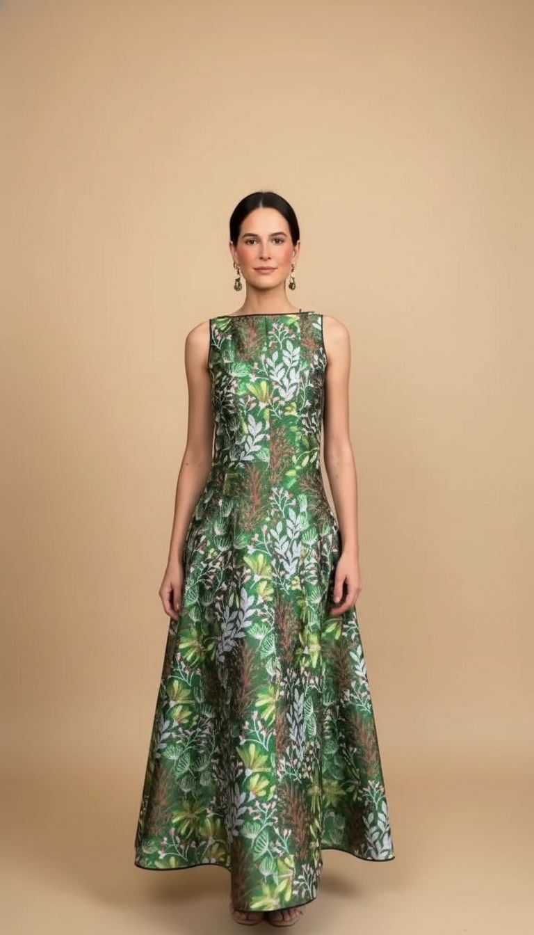 Green Floral Floral Pattern Flared Skirt Mini Dress product image 2