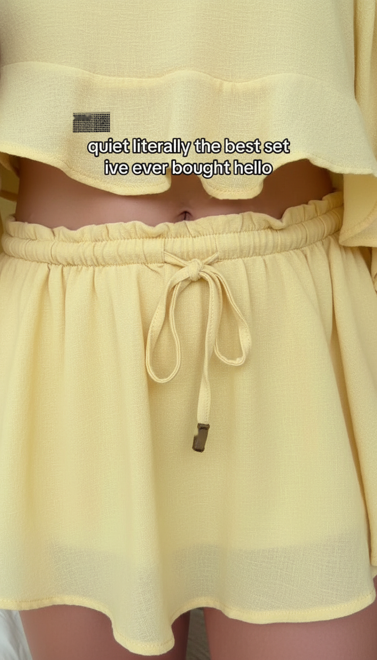 Yellow Ruffle Ruffled Hem Drawstring Waist Short Set product image 2