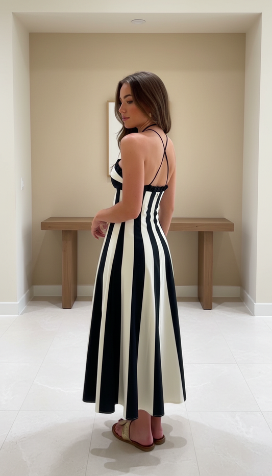 Black Striped Halter V-Neck Maxi Dress product image 2