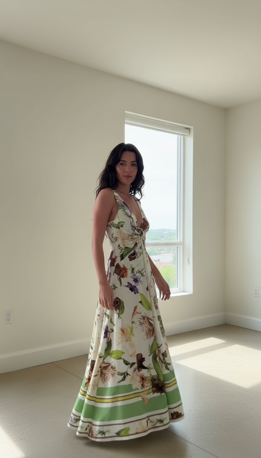 White Floral V-Neck Twist Front Maxi Dress product image 2