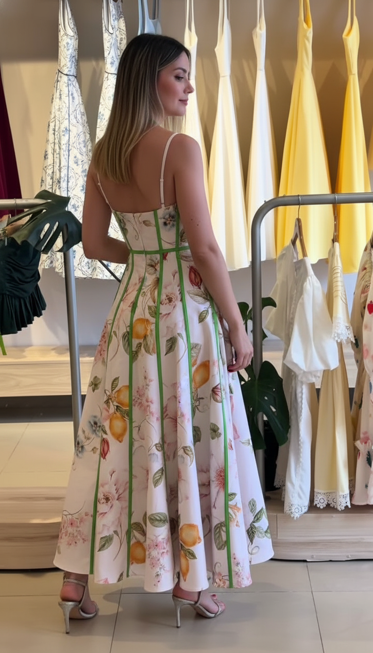 White Floral Contrast Piping Floral Print Maxi Dress product image 2