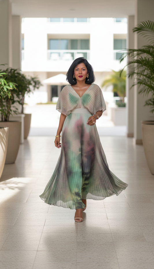 Green Ombre Print V-Neck Pleated Maxi Dress product image 2