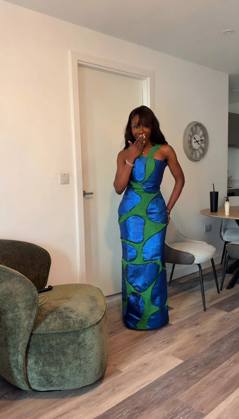 Blue Abstract Print Satin Silk Maxi Dress product image 2