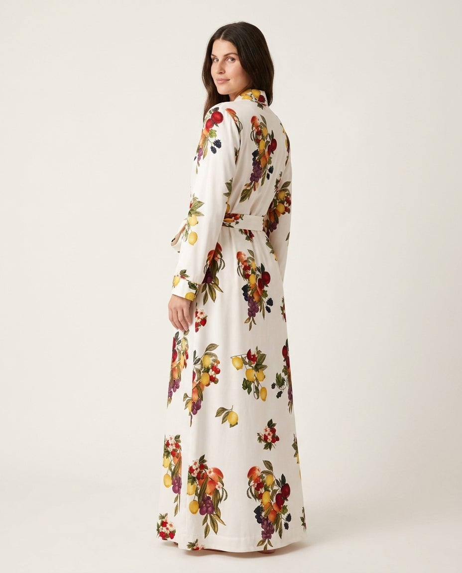 Ivory Aura Resort Printed Jacket Ivory Jacket with Asymmetric silhouette and Satin texture, side or back garment view for Resort Wear, a London dinner reservation, Euro Chic Premium
