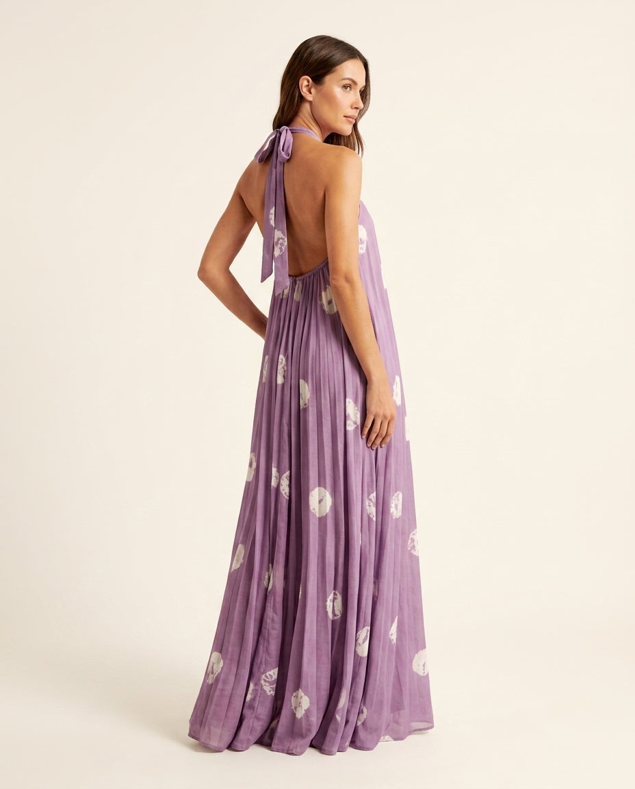 Blue Glow Summer Floral Maxi Dress Blue Maxi Dress with Relaxed Fit silhouette and Textured texture, side or back garment view for Wedding Guest, a Palm Springs weekend, US Coastal Glam by floravincie