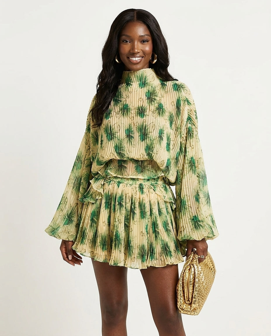 Sage Lustre Summer Pleated Romper Sage Romper with Relaxed Fit silhouette and Textured texture, side or back garment view for Resort Styling, Sunset in Malibu, US Coastal Glam by floravincie