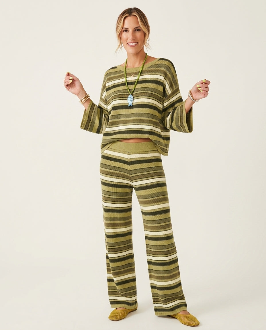 Sage Glow Resort Ribbed Pant Set Sage Pant Set with Cropped silhouette and Ribbed Knit texture, side or back garment view for Resort Wear, Evening in Amalfi, Euro Chic Premium by floravincie