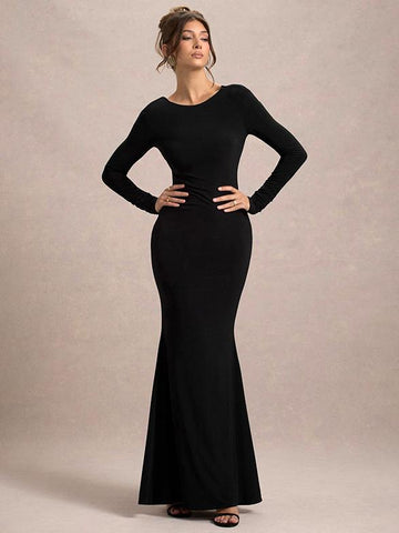 Backless Butterfly Bow Long Sleeve Bodycon Dress