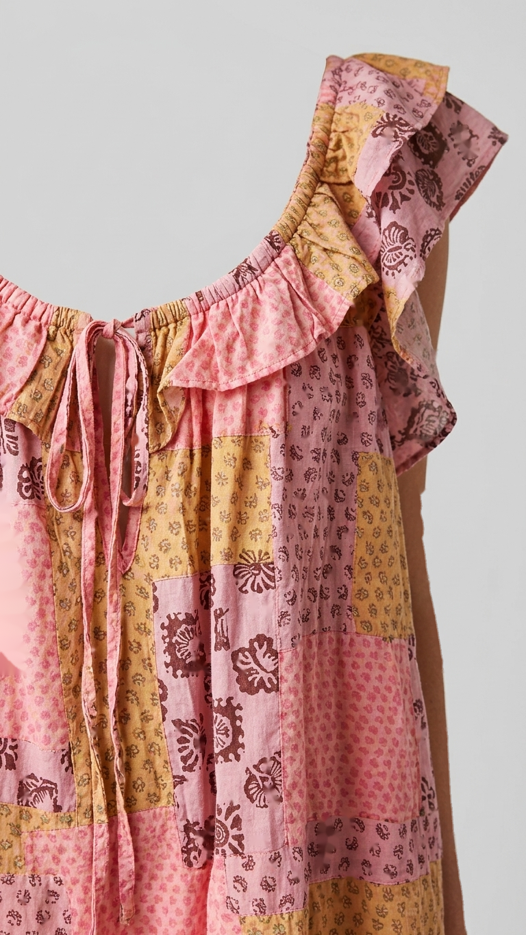 Pink Patchwork Print Ruffle Drawstring Dress product image 3