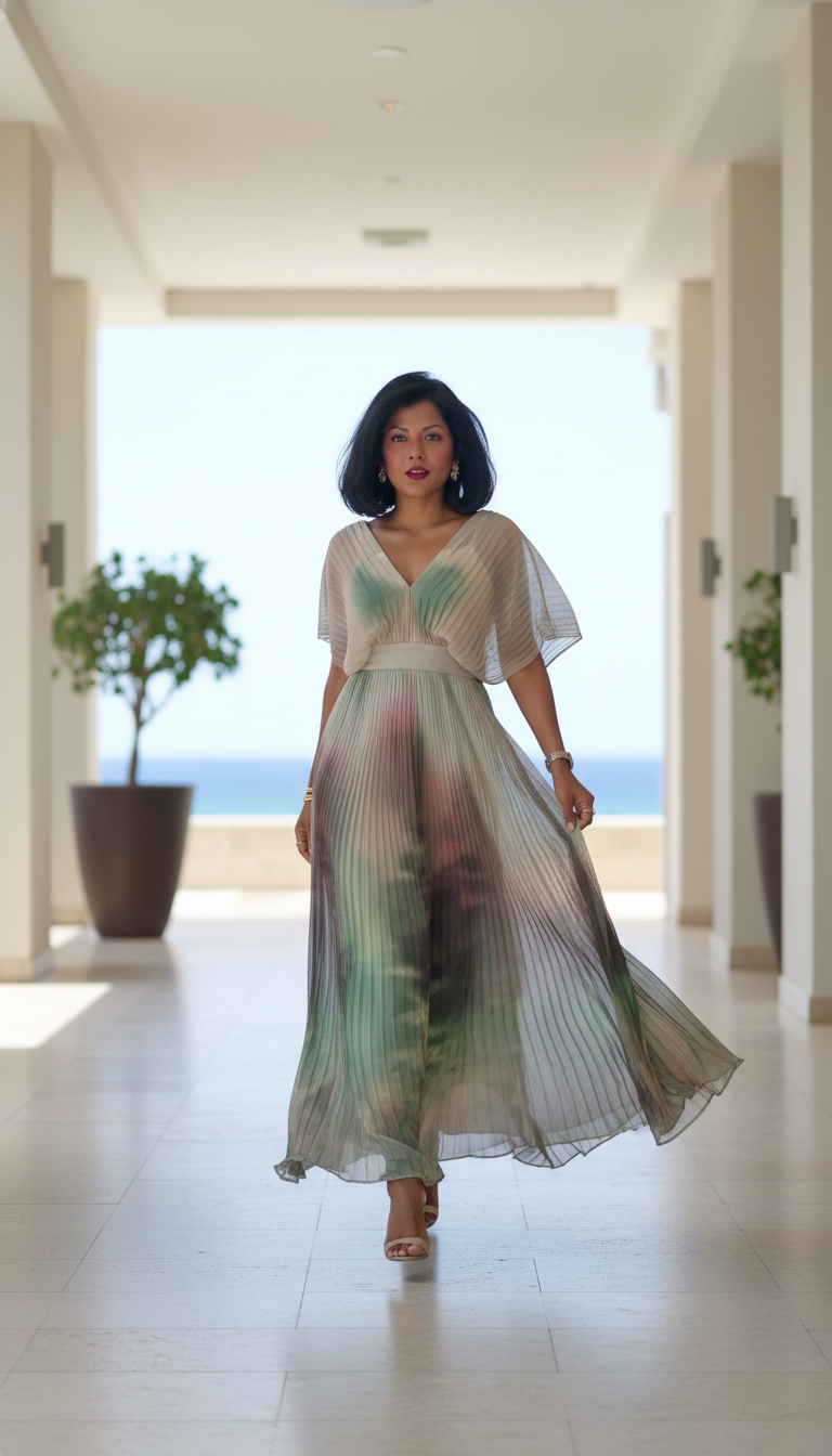 Green Ombre Print V-Neck Pleated Maxi Dress product image 3