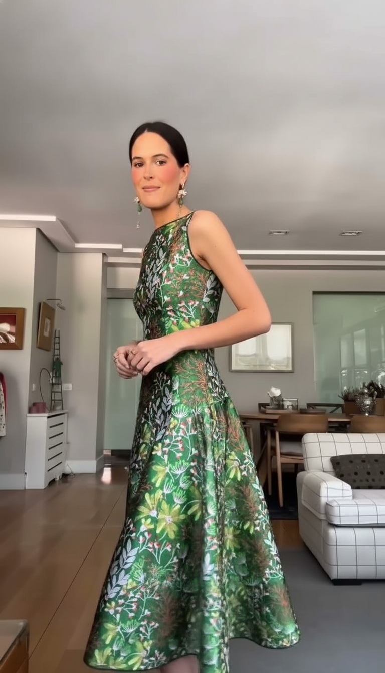 Green Floral Floral Pattern Flared Skirt Mini Dress product image 3