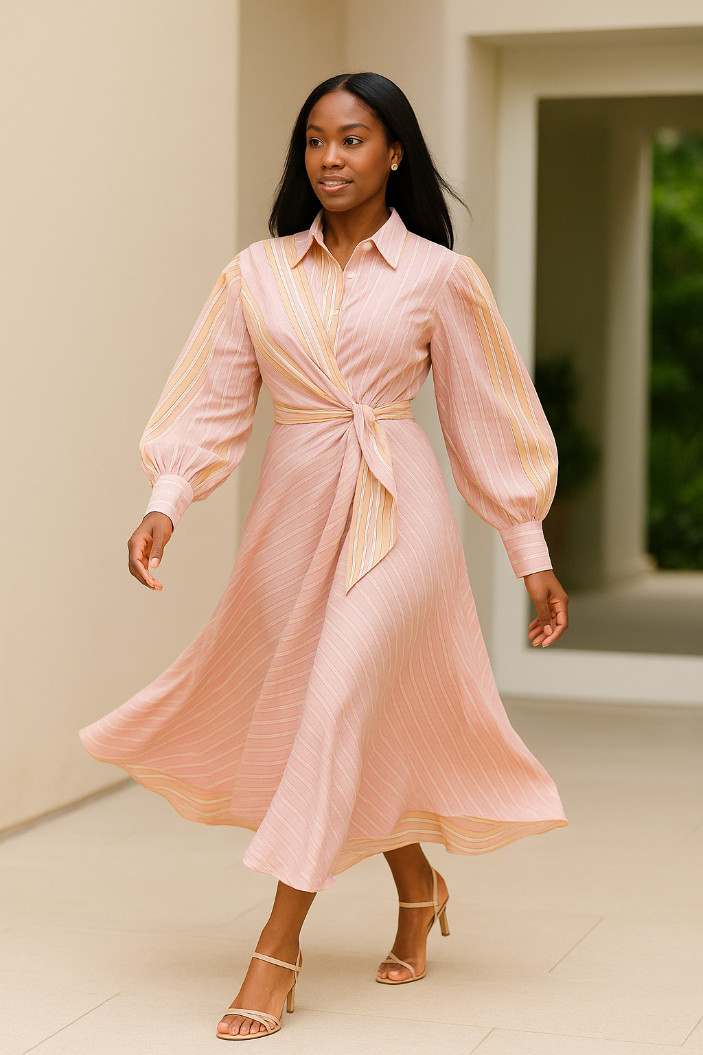 Pink Striped Wrap Belted Maxi Dress product image 3