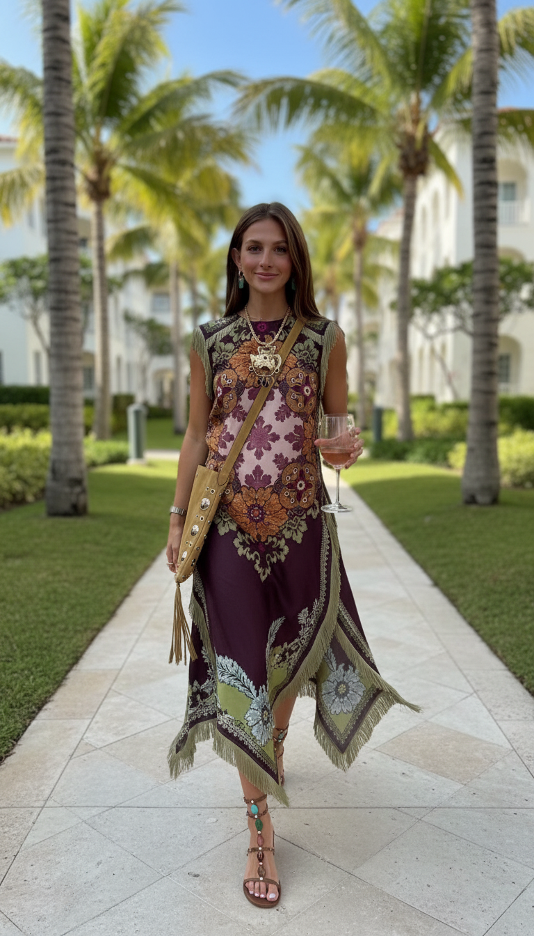 Burgundy Floral Embroidered Fringe Kaftan Dress product image 3