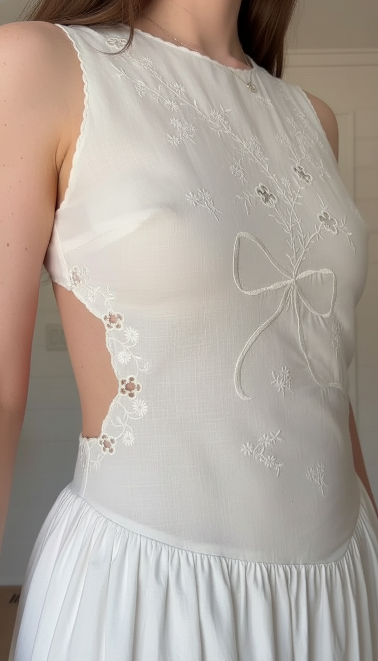 White Embroidered Print Embroidered Embroidered Details Maxi Dress product image 3