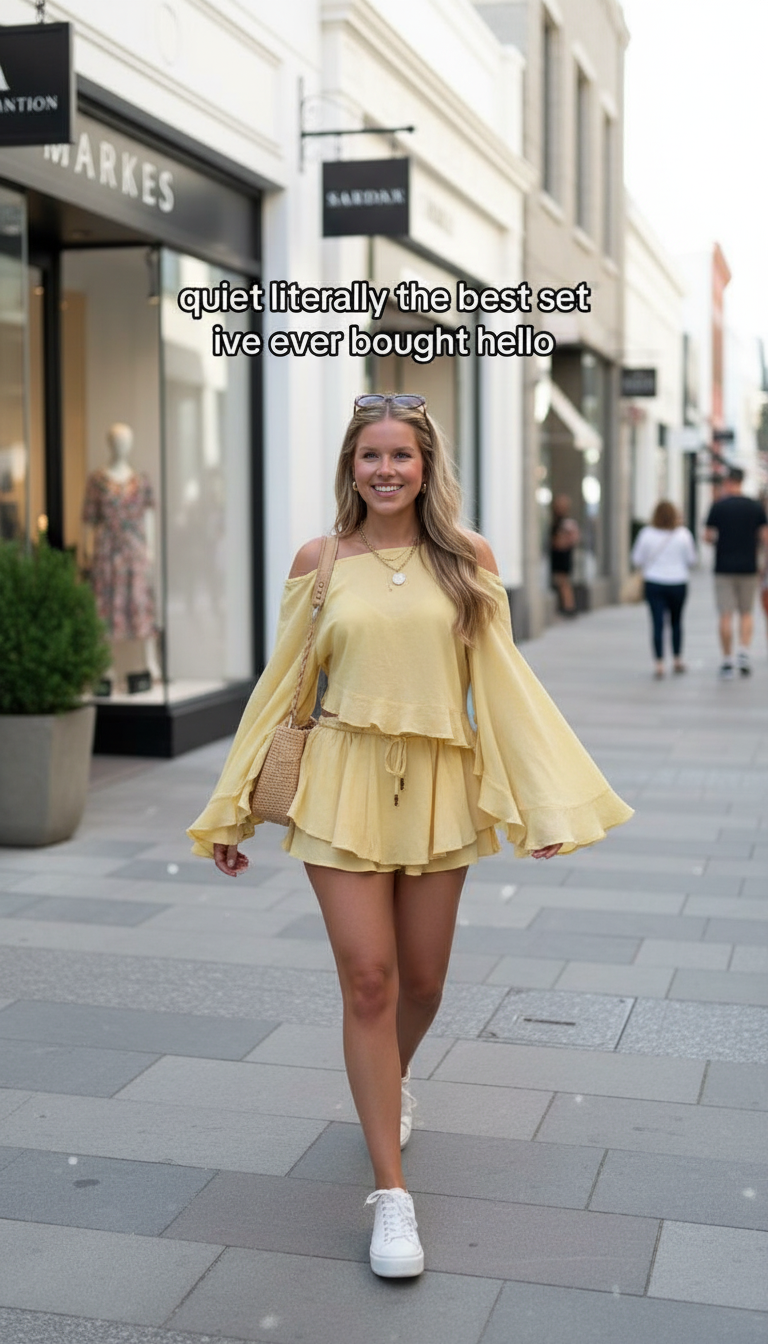 Yellow Ruffle Ruffled Hem Drawstring Waist Short Set product image 3