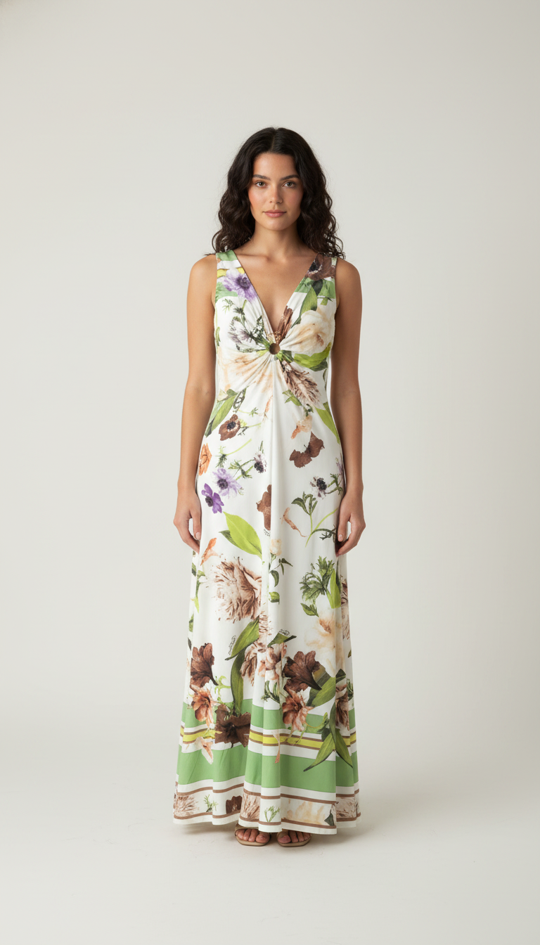 White Floral V-Neck Twist Front Maxi Dress product image 3